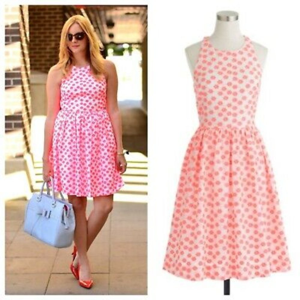 JCrew Embroidered Daisy Racerback Dress Neon Coral